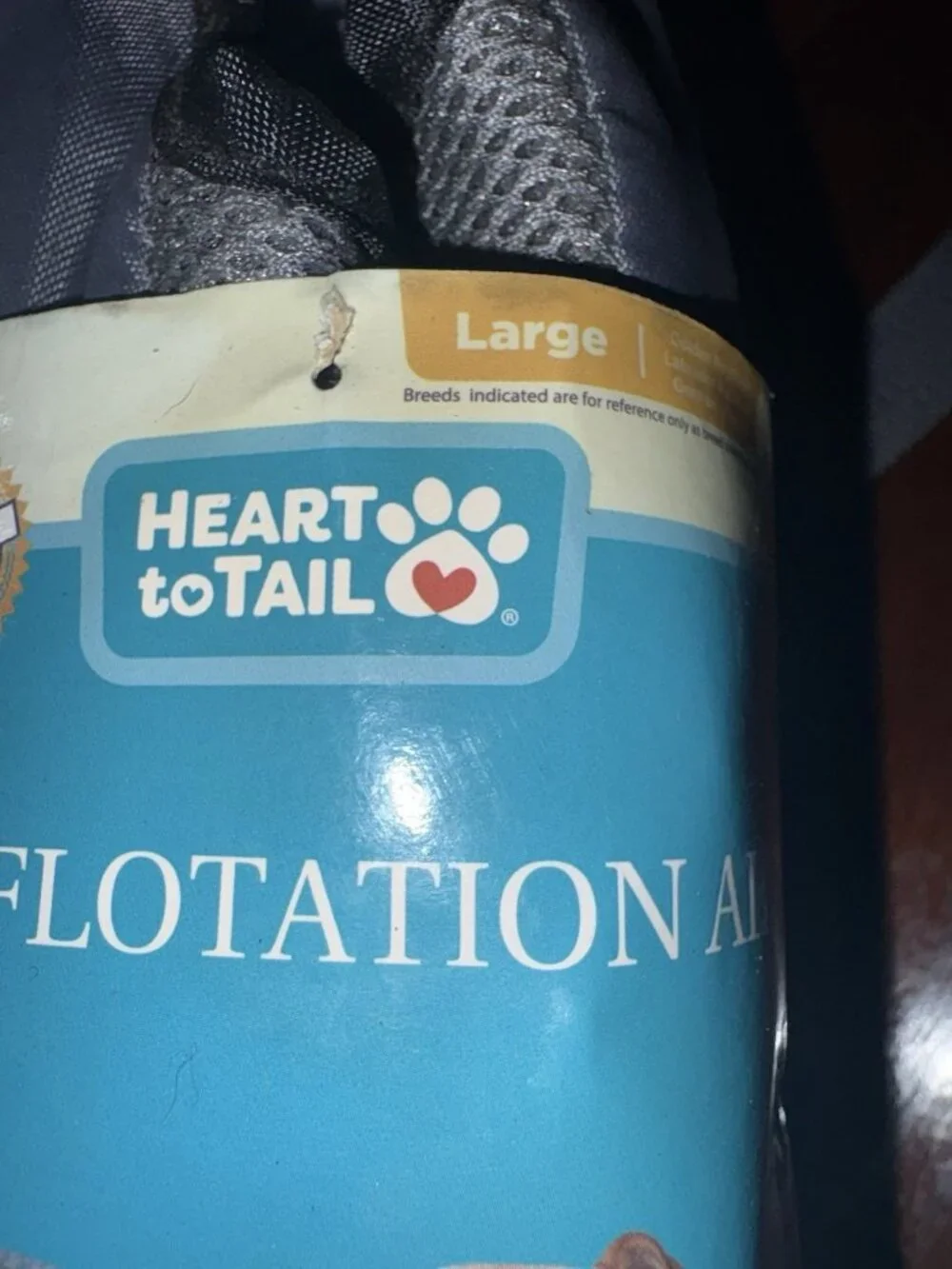 Heart to Tail Dog Shark Flotation Aid Life Jacket Large 70-110 Lb Rescue Handle